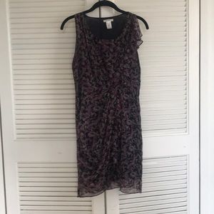 Sweet ruffled floral abstract cocktail dress